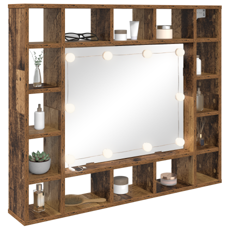 vidaXL Spiegelkast met plank Oud hout 91 x 15 x 76,5 cm Bewerkt hout afbeelding3 - 1