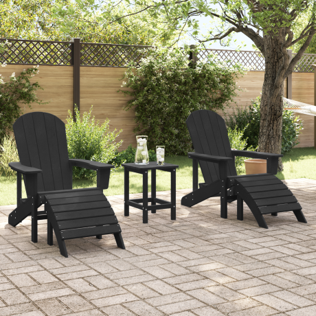 vidaXL Stoelen 2 st Adirondack met voetsteunen HDPE zwart afbeelding3 - 1