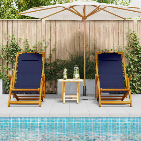 vidaXL Strandstoelen 2 st inklapbaar acaciahout en textileen blauw afbeelding3 - 1