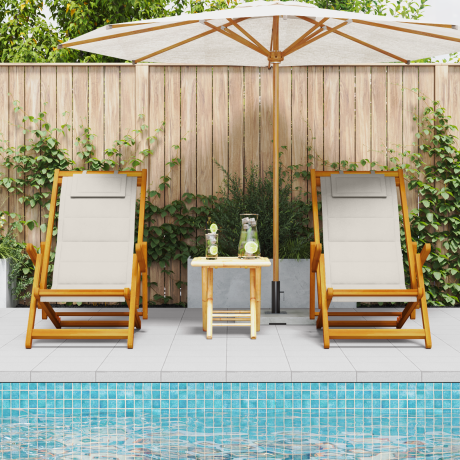 vidaXL Strandstoelen 2 st inklapbaar acaciahout textileen lichtgrijs afbeelding3 - 1