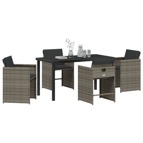 vidaXL Tuin eettafelset 5 pcs Grijs poly rattan afbeelding3 - 1