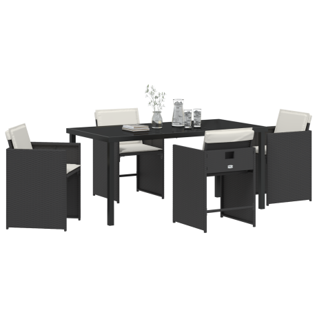 vidaXL Tuin Eetset 5 pcs Zwart poly rattan afbeelding3 - 1