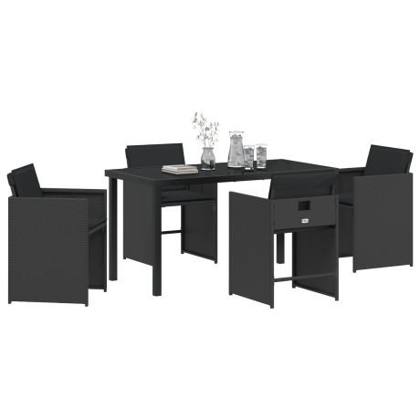 vidaXL Tuin eettafelset 5 pcs Zwart poly rattan afbeelding3 - 1