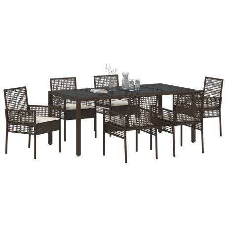 vidaXL Tuin eettafelset 7 pcs Bruin poly rattan afbeelding3 - 1