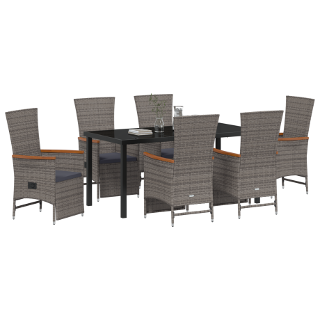 vidaXL Tuin Eetset met kussen 7 pcs Grijs Poly riet afbeelding3 - 1