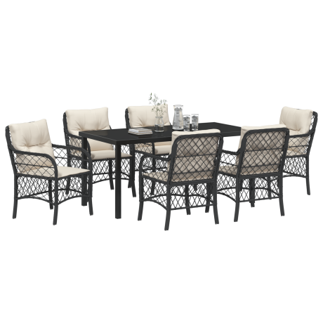 vidaXL Tuin Eetset met kussen 7 pcs Zwart Poly riet afbeelding3 - 1