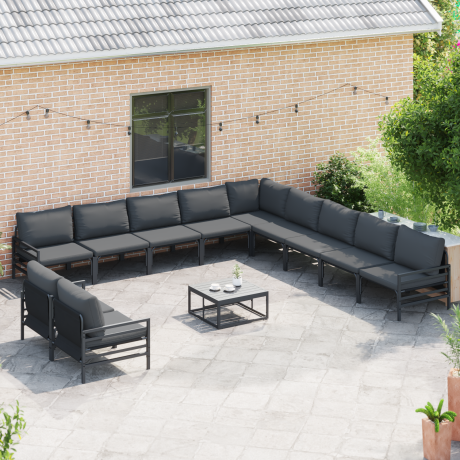 vidaXL Tuin Sofa Set met kussen Antraciet Staal afbeelding3 - 1