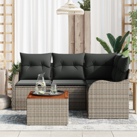 vidaXL Tuin Sofa Set 5 pcs Grijs Groot Poly rattan & Stof afbeelding3 - 1