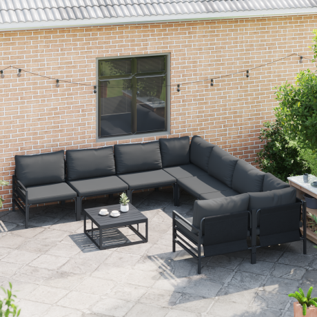 vidaXL Tuin Sofa Set met kussen Antraciet Staal afbeelding3 - 1