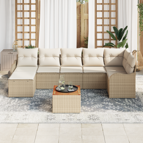vidaXL Tuin Sofa Set 8 pcs Beige, wit Groot Riet, hout afbeelding3 - 1