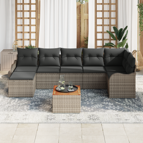 vidaXL Tuin Sofa Set 8 pcs Grijs Groot Riet, hout afbeelding3 - 1