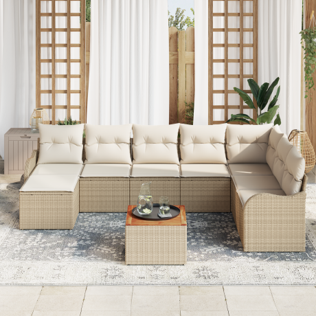 vidaXL Tuin Sofa Set 9 pcs Beige, wit Groot Rattan en hout afbeelding3 - 1