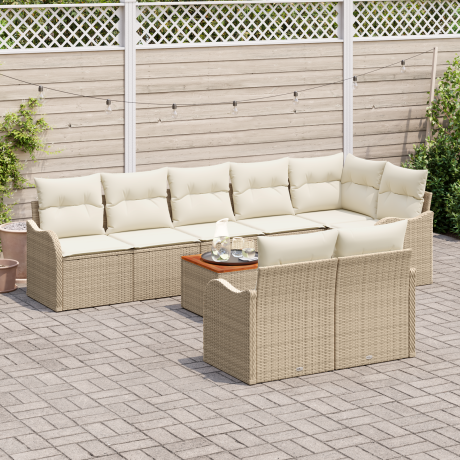 vidaXL Tuin Sofa Set 9 pcs Beige, wit Groot Rattan, stof afbeelding3 - 1