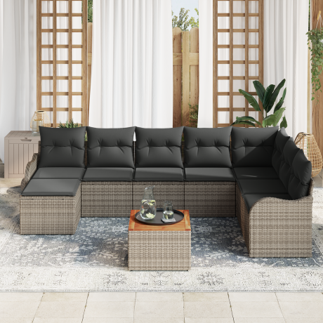 vidaXL Tuin Sofa Set Grijs 9 pcs Grijs Groot Riet, Polyester afbeelding3 - 1