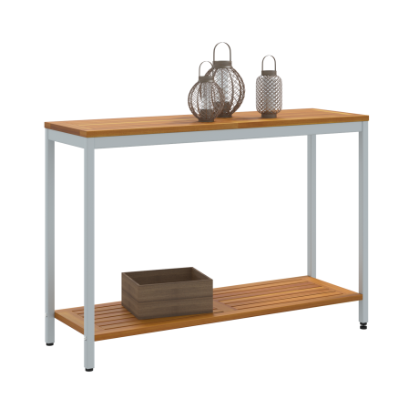 vidaXL Tuin Tafel Natuur & Grijs 35x110x75 cm Massief Hout en Staal afbeelding3 - 1