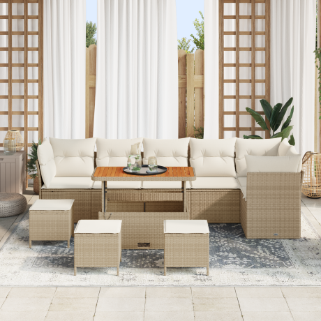 vidaXL Tuinbank 4-zits modulair met kussens rattan beige afbeelding3 - 1