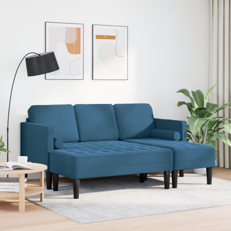 vidaXL Tuinbank L-vormig met bank en kussens fluweel blauw afbeelding3 - 1