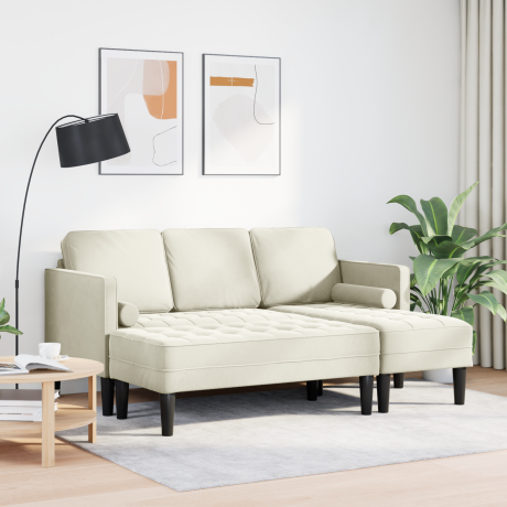 vidaXL Tuinbank L-vormig met bank en kussens fluweel crèmekleurig afbeelding3 - 1