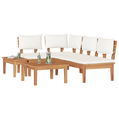 vidaXL Tuinbankset 4 pcs Bruin en Crème 2-zits Medium Hout en Stof afbeelding3 - 1