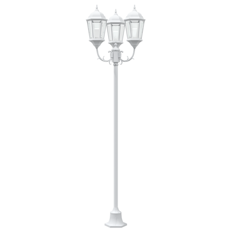 vidaXL Tuinlamp paal 3 lampen E27 220 cm aluminium wit afbeelding3 - 1