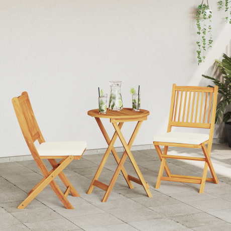 vidaXL Tuinstoelen 2 st inklapbaar met wit kussen massief acaciahout afbeelding3 - 1
