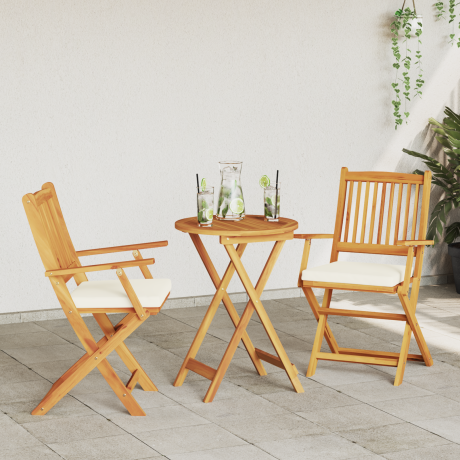 vidaXL Tuinstoelen 2 st inklapbaar met wit kussen massief acaciahout afbeelding3 - 1