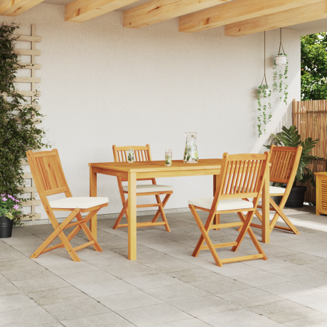 vidaXL Tuinstoelen 4 st inklapbaar witte kussens massief acaciahout afbeelding3 - 1