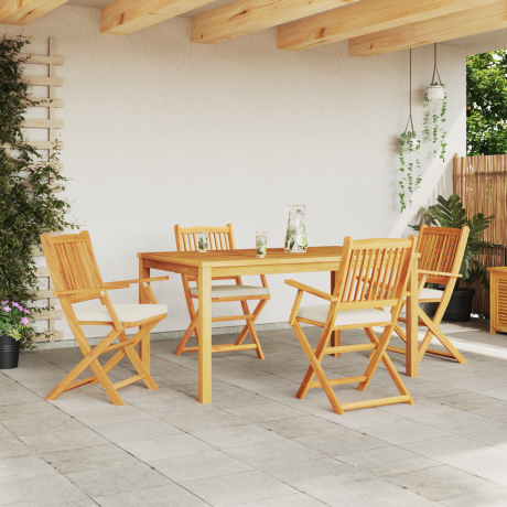 vidaXL Tuinstoelen 4 st inklapbaar witte kussens massief acaciahout afbeelding3 - 1
