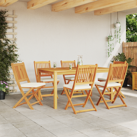 vidaXL Tuinstoelen 6 st inklapbaar witte kussens massief acaciahout afbeelding3 - 1