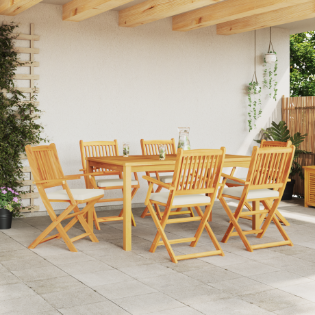 vidaXL Tuinstoelen 6 st inklapbaar witte kussens massief acaciahout afbeelding3 - 1