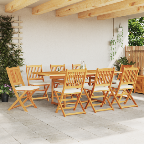 vidaXL Tuinstoelen 8 st inklapbaar witte kussens massief acaciahout afbeelding3 - 1