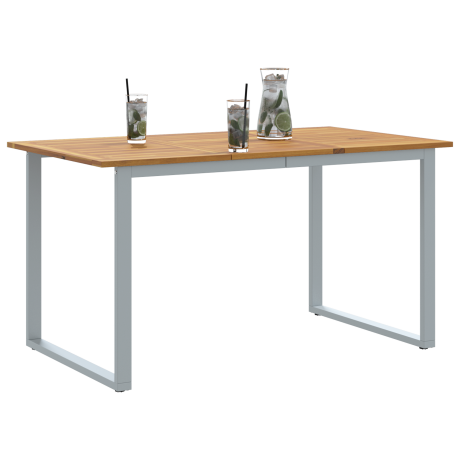 vidaXL Tuintafel 140x80x75 cm staal en massief acaciahout grijs afbeelding3 - 1