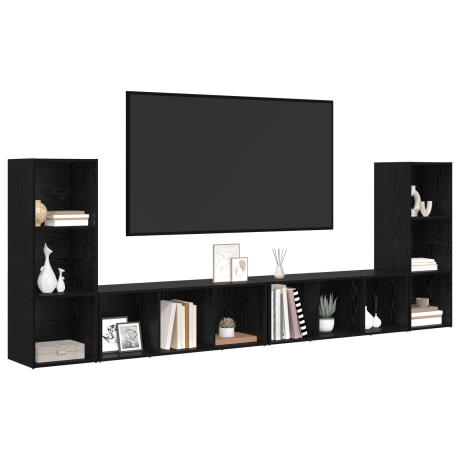 vidaXL TV-kast 4 pcs Zwart eiken 37 x 35 x 107.5 cm Engineered hout afbeelding3 - 1