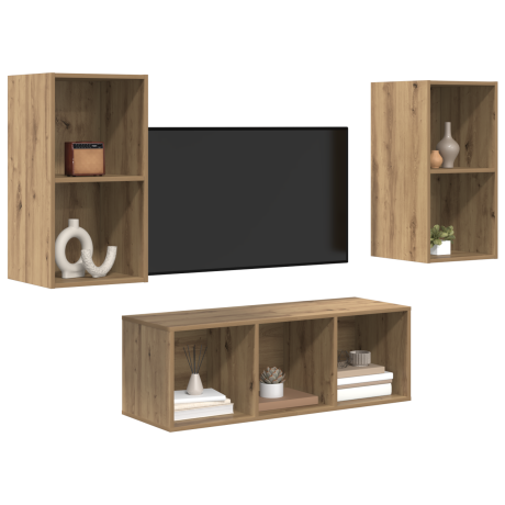 vidaXL TV-kast set 3 pcs artisanaal eikenkleurig 37 x 37 x 107 cm afbeelding3 - 1