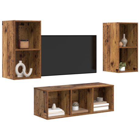 vidaXL TV-kast set 3 pcs Oud hout 37 x 37 x 107 cm Bewerkt hout afbeelding3 - 1