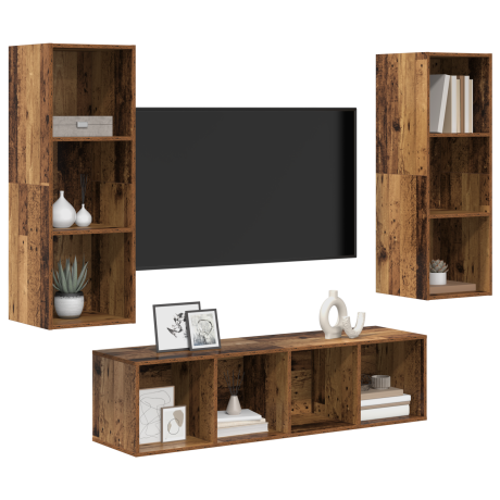 vidaXL TV-kast set 3 pcs Oud hout 37 x 37 x 142.5 cm Bewerkt hout afbeelding3 - 1