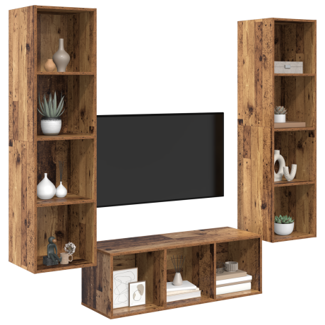 vidaXL TV-kast set 3 pcs Oud hout 37 x 37 x 142.5 cm Bewerkt hout afbeelding3 - 1