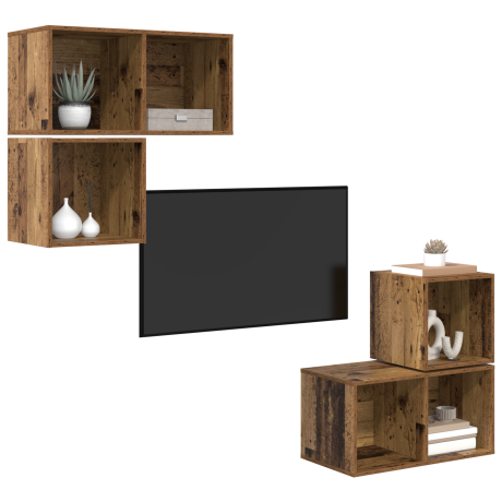 vidaXL TV-kast set 4 pcs Oud hout 37 x 37 x 72 cm Bewerkt hout afbeelding3 - 1