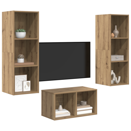 vidaXL TV-kast set met plank artisanaal eikenkleurig 37 x 37 x 107 cm afbeelding3 - 1