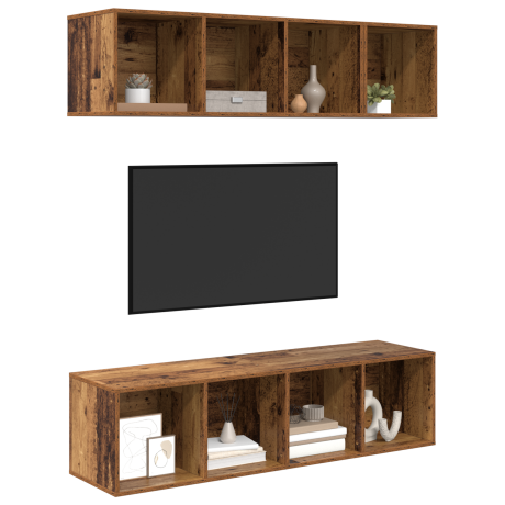 vidaXL TV-kast set met plank met opslag 3 pcs Oud hout Bewerkt hout afbeelding3 - 1