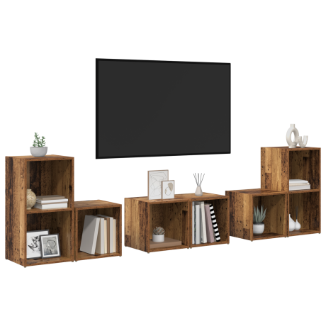 vidaXL TV-kast set met plank met opslag 6 pcs Oud Hout Bewerkt hout afbeelding3 - 1