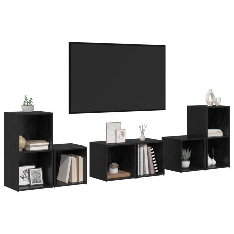 vidaXL TV-kast set met plank met opslag 6 pcs Zwart Eiken Bewerkt hout afbeelding3 - 1