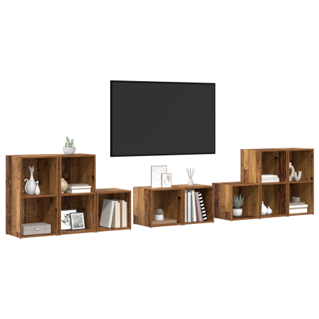vidaXL TV-kast set met plank met opslag 8 pcs Oud Hout Bewerkt hout afbeelding3 - 1