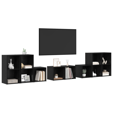 vidaXL TV-kast set met plank met opslag 8 pcs Zwart Eiken Bewerkt hout afbeelding3 - 1
