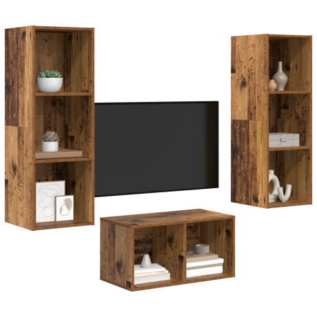 vidaXL TV-kast set met plank Oud hout 37 x 37 x 107 cm Bewerkt hout afbeelding3 - 1