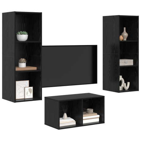 vidaXL TV-kast set met plank Zwart eiken 37 x 37 x 107 cm Bewerkt hout afbeelding3 - 1