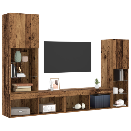 vidaXL Tv-meubel met LED 40,5x30x102 cm bewerkt hout oud houtkleurig afbeelding3 - 1