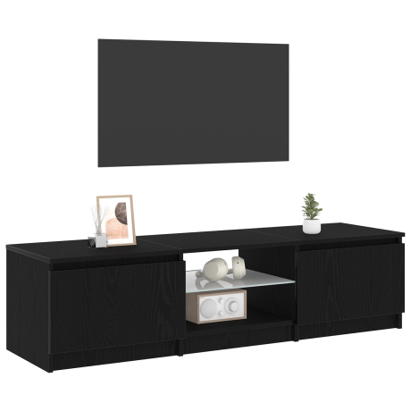 vidaXL TV-meubel met LED-verlichting - Zwart eiken - 140x40x35,5 cm - Bewerkt hout afbeelding3 - 1