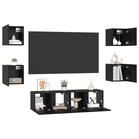 vidaXL Tv-meubelset Anders 6 pcs Zwart eiken Medium 120 x 30 x 30 cm afbeelding3 - 1