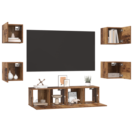 vidaXL Tv-meubelset Anders met opslag 6 pcs Oude hout Medium 120 x 30 x 30 cm afbeelding3 - 1